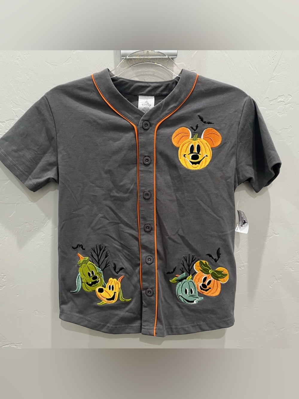 Disneyland Jersey Kids 9/10 Gray Baseball Halloween Mickey Mouse Pumpkin NWT